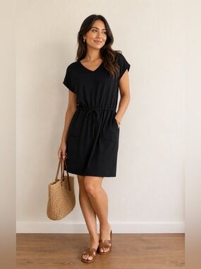 32 Degrees Cool Black Drawstring Waist Dress Pockets Medium Casual Athleisure
